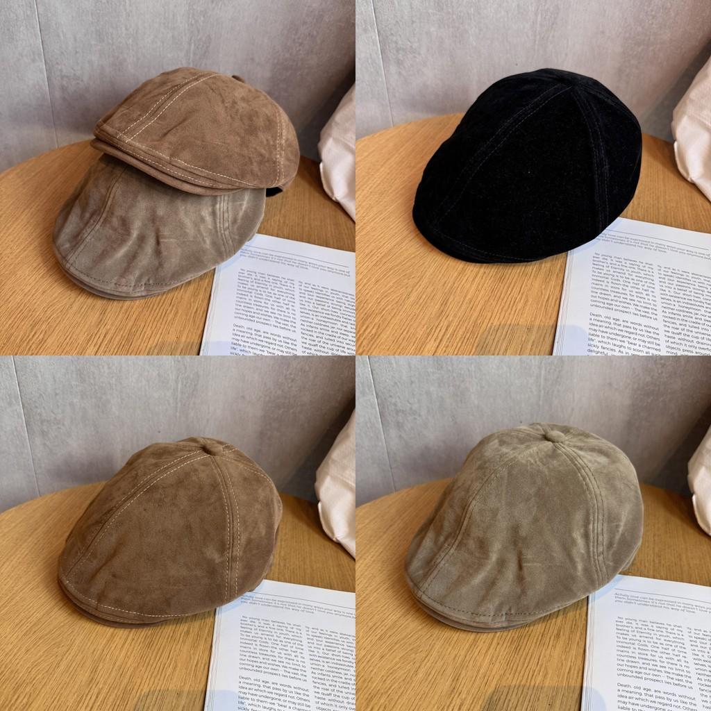 Color Classic Solid Retro Newsboy Cap Faux Suede Material Fall Winter Women