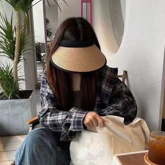 Summer Lightweight Sun Hat with And Rear Hat Foldable Straw Hollow Top Headband