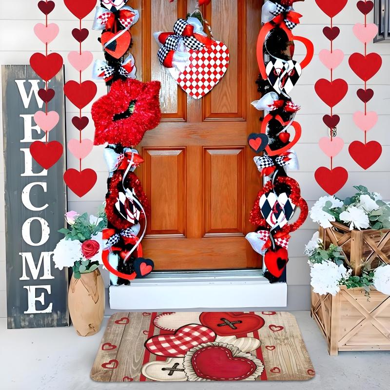 VIKAMA Valentine's Day Entrance Welcome Doormat Heart-Shaped Romantic Room Decoration Soft Comfortable Kitchen Bedroom Rug