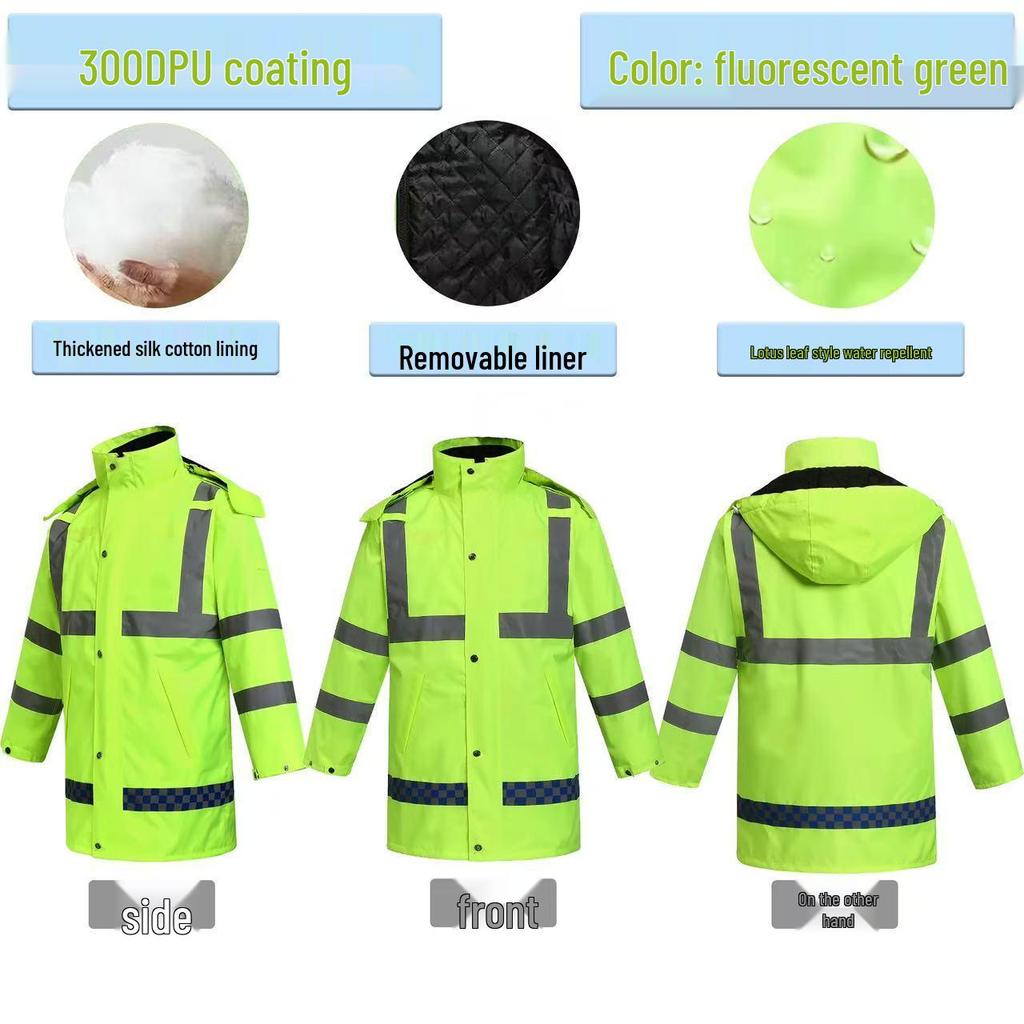 High-Speed Reflective Winter Cotton-Padded Raincoat & Pants Set for Outdoor Use