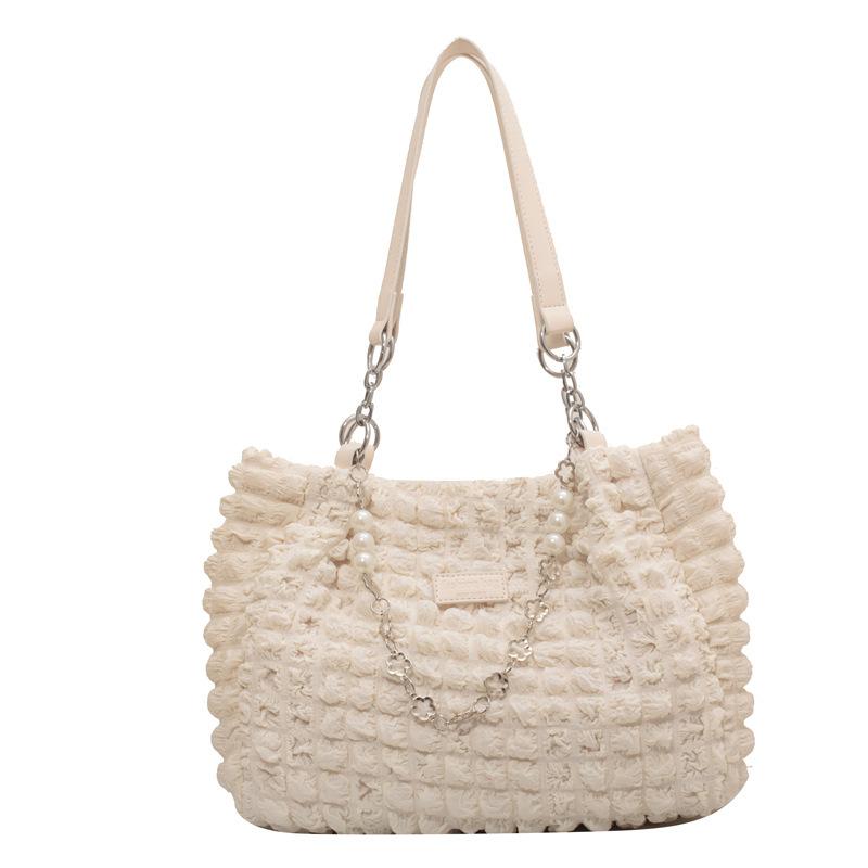 Large Capacity Bag Women's Spring and Summer New Commuter Shoulder Bag Popular Fashion Bubble Pleated Tote Bag