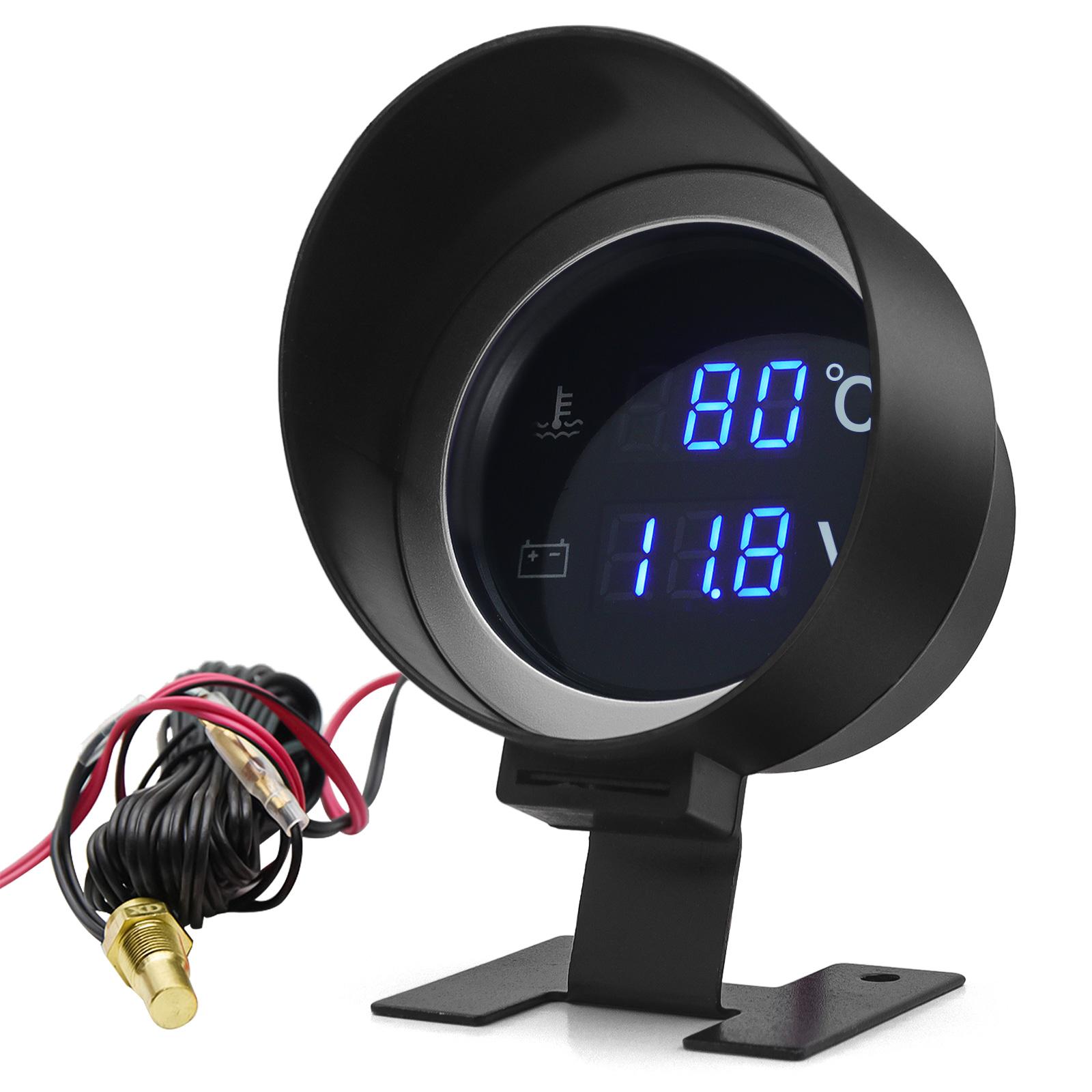 

AD Round Led Digital Car Water Temp Gauge + Voltmeter 2in1 Water Temperature Adapter Moto Volt Meter + Water Temp Sensor 10mm