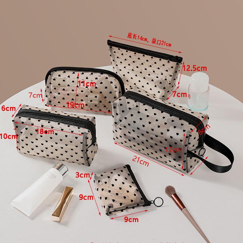 

5 шт., сетчатая косметичка с принтом любви, портативный органайзер для туалетных принадлежностей, косметичка, многофункциональная прозрачная женская сумка для хранения помады бежевый