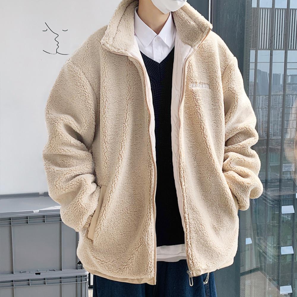 Lamb Wool Jacket Men's Autumn and Winter Thickened Lamb Wool Stand-up Neck Cotton-padded Jacket Loose Tide