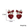 Bowknot Crystal Red Color Heart Pendant Earring for Women Sweet Gift Simple Geometry Temperament Creative Jewelry Accessory