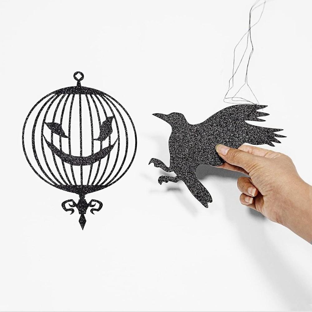 12pcs Lightweight Halloween Garland Thick Paper Paper Birdcage Pendant Window Display