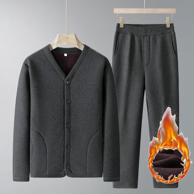 

Мужской осенне-зимний однотонный кардиган на пуговицах с длинным рукавом, эластичный, с высокой талией, модный повседневный брючный костюм L темно серый
