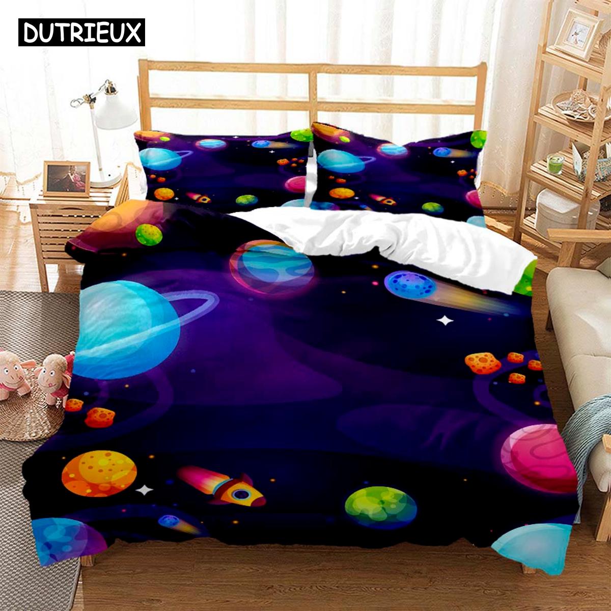 

Cartoon Astronaut Bedding Set Polyester Kids Bed Linen Digital Print Covers For Boys Teens Bedroom Decor EU single(135x200cm)