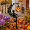 Solarbetriebene Dekorationsleuchten für Veranda Halloween Schwarze Katze & Kürbis Mond Garten-Erdspießleuchte, Wasserdicht auf Erdspießen Süße Nächte Sichel