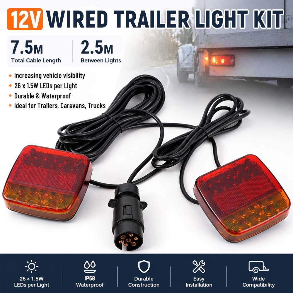 12V Magnetic LED Trailer Light Kit Universal Rear Towing Trailer Tail Light Waterproof EU 7-Pin Trailer Brake Turn Signal Lamps