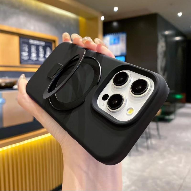 Liquid Silicone Phone Case With Magnetic Mount Stand IPhone 16 Pro Max 15 14 13 Series Soft TPU Cover Anti-Slip Shockproof
