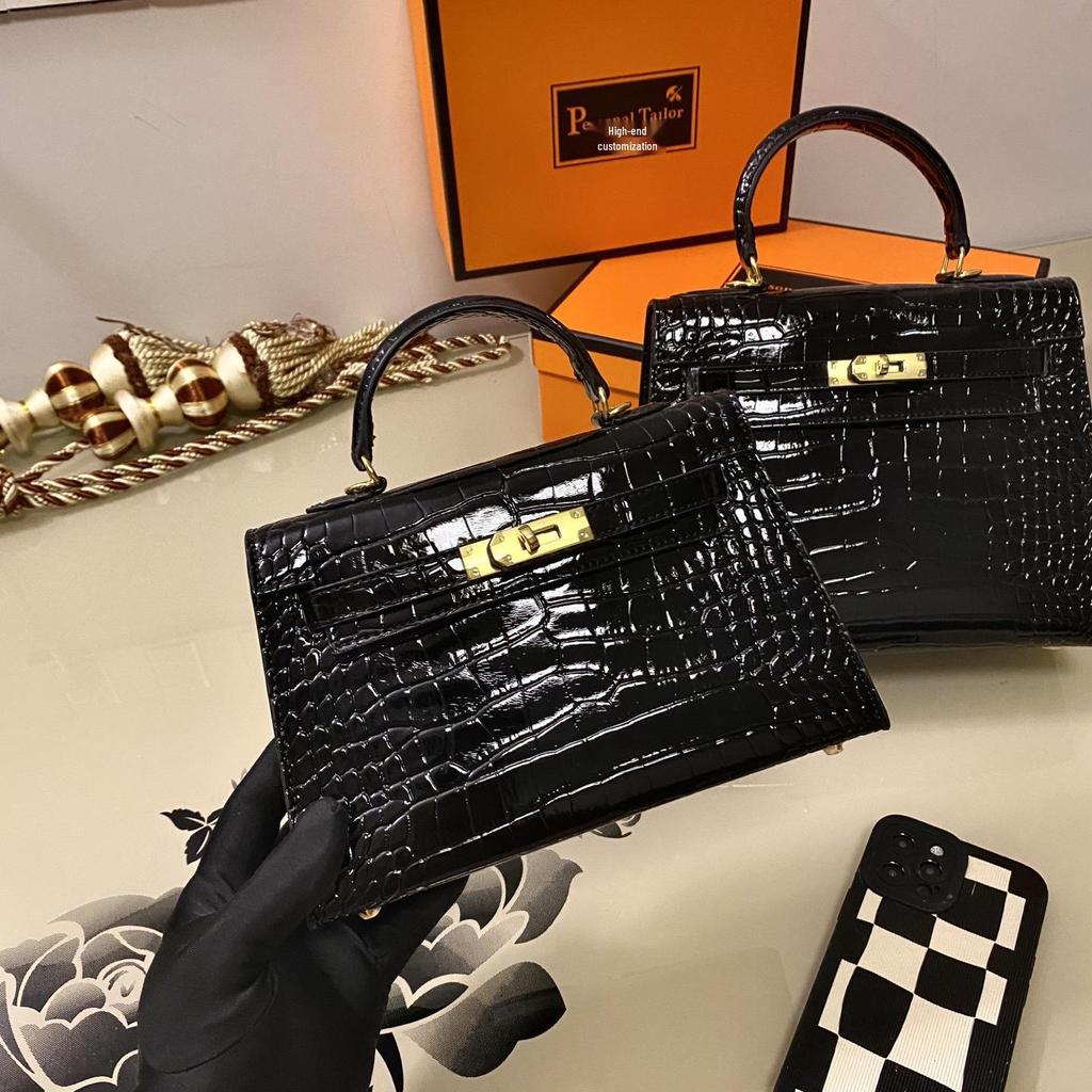 Europese & Amerikaanse Retro Krokodillenpatroon Kelly Enkelbandige Crossbody Tas: High-End, Modieuze, Lichte Luxe Handtas voor Dames