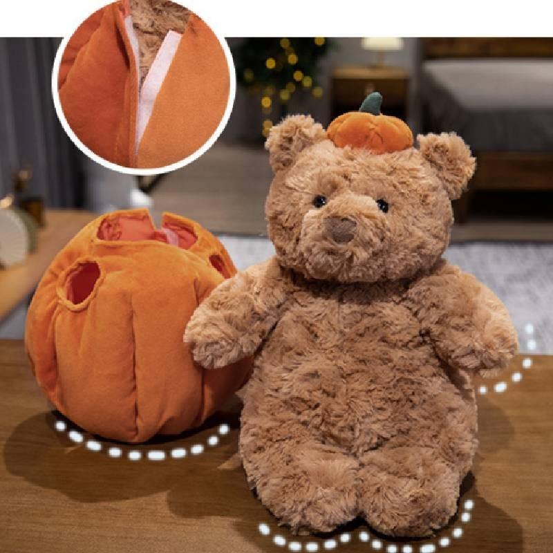 Adorable Peluche de Oso Calabaza de Halloween Relleno de Algodón PP Suave Juguete Animal Relleno Regalo