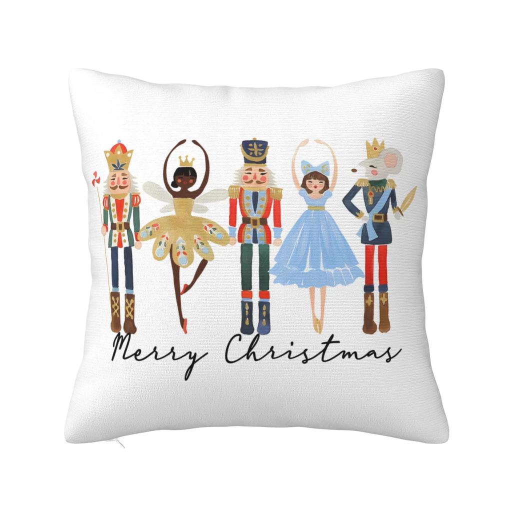 Merry Christmas Nutcracker Pattern Pillow Case 18x18 Inch Winter Holiday Party Cushion Cover Home Car Decoration for Sofa Couch