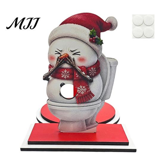 Festive Wood Paper Towel Stand Christmas Holder, Funny Snowman Elf Santa Claus Tissue Holiday Kitchen Countertop Decor Dispenser, Decorative