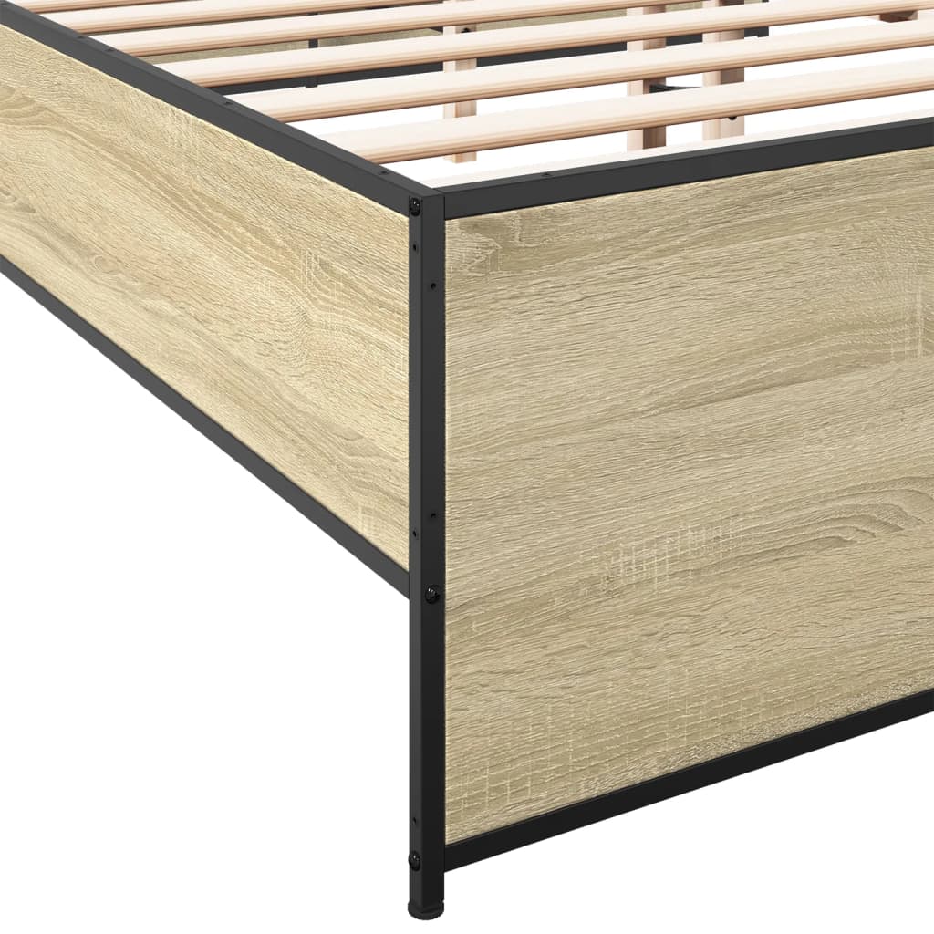 Bed Frame Sonoma Oak 140 x 190 cm Particleboard and Metal