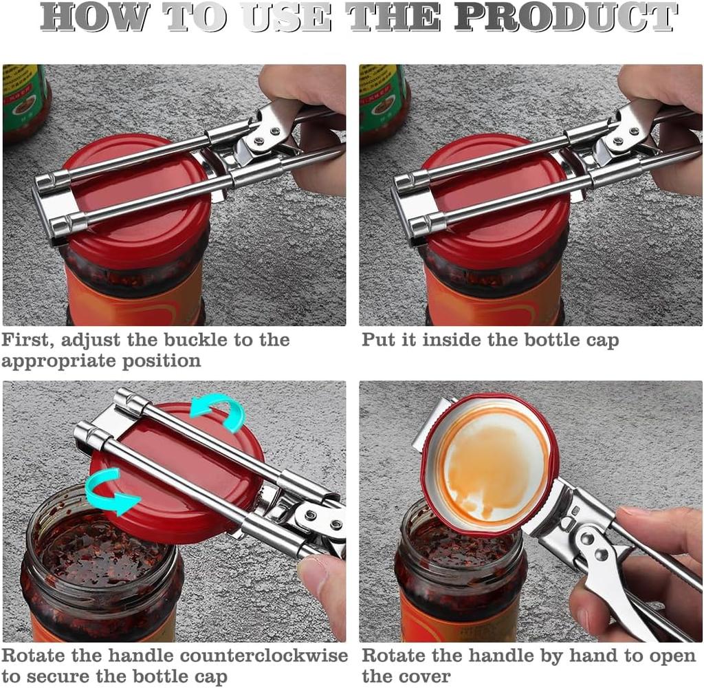 Adjustable Multi-Function Bottle Cap Opener Stainless Steel Lids Off Jar Opener Labor-Saving Screw Can Opener For Kitchen Tools