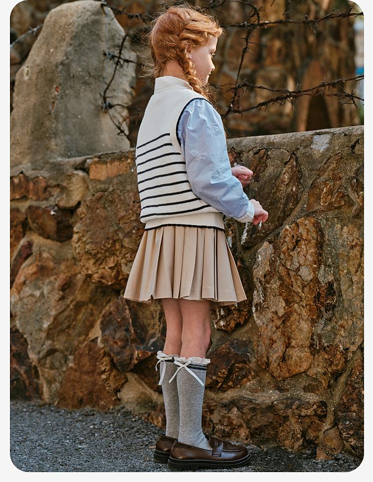 David Bella Girls' Anti static Vest Autumn Collection New CUHK Children's Striped College Style Knitted Shirt