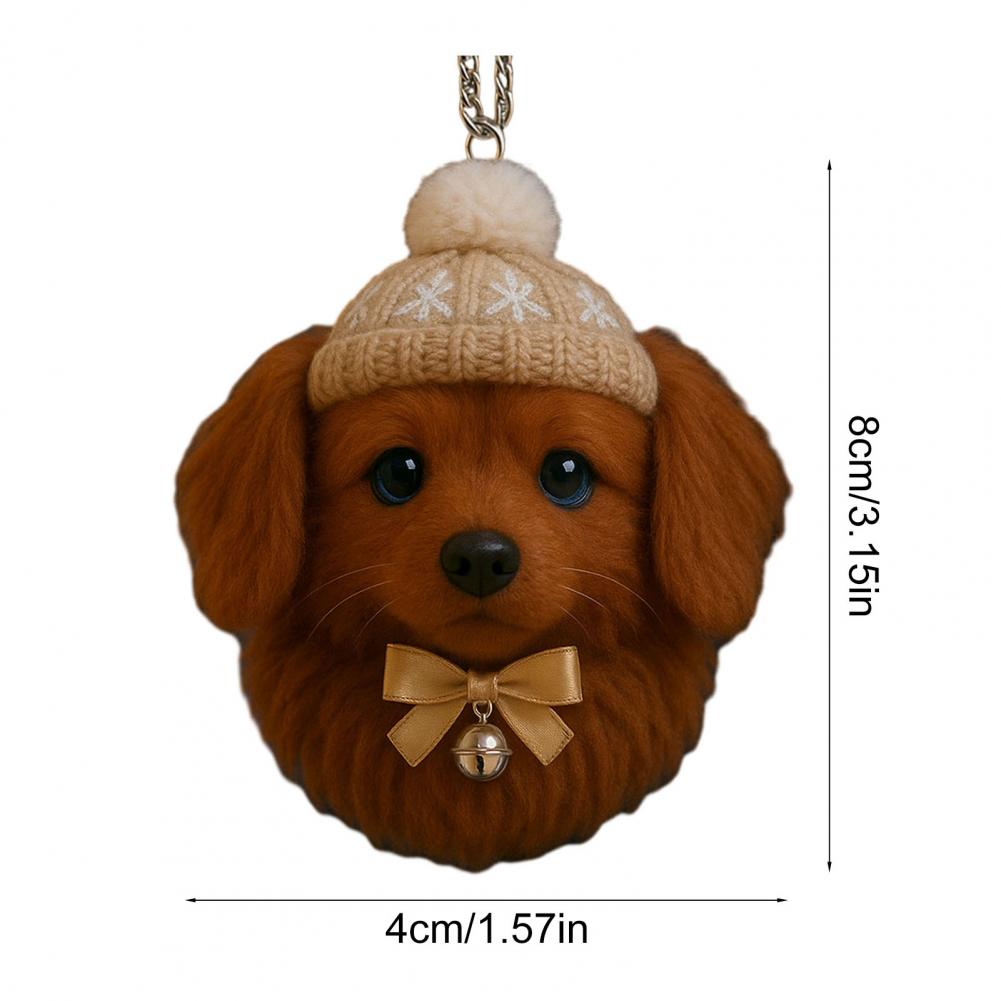 Pom-Pom Pet Ornament 2D Acrylic Cute Dog Christmas Ornament Cartoon Furry Pet Shaped Xmas Tree Hanging Decor for Holiday Party