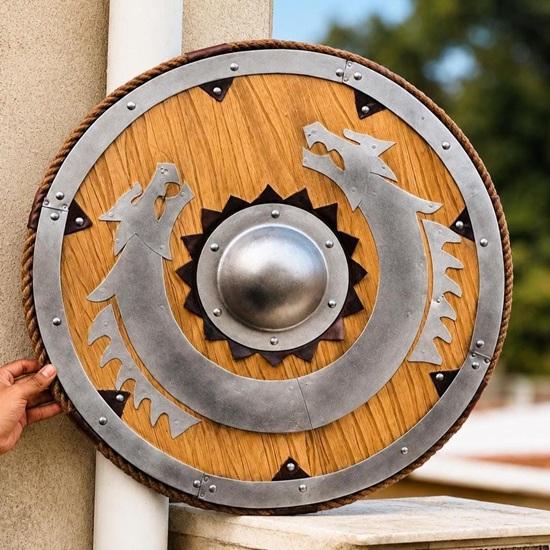 Viking Dragon Shield Handmade Wooden Norse Warrior Armor Prop