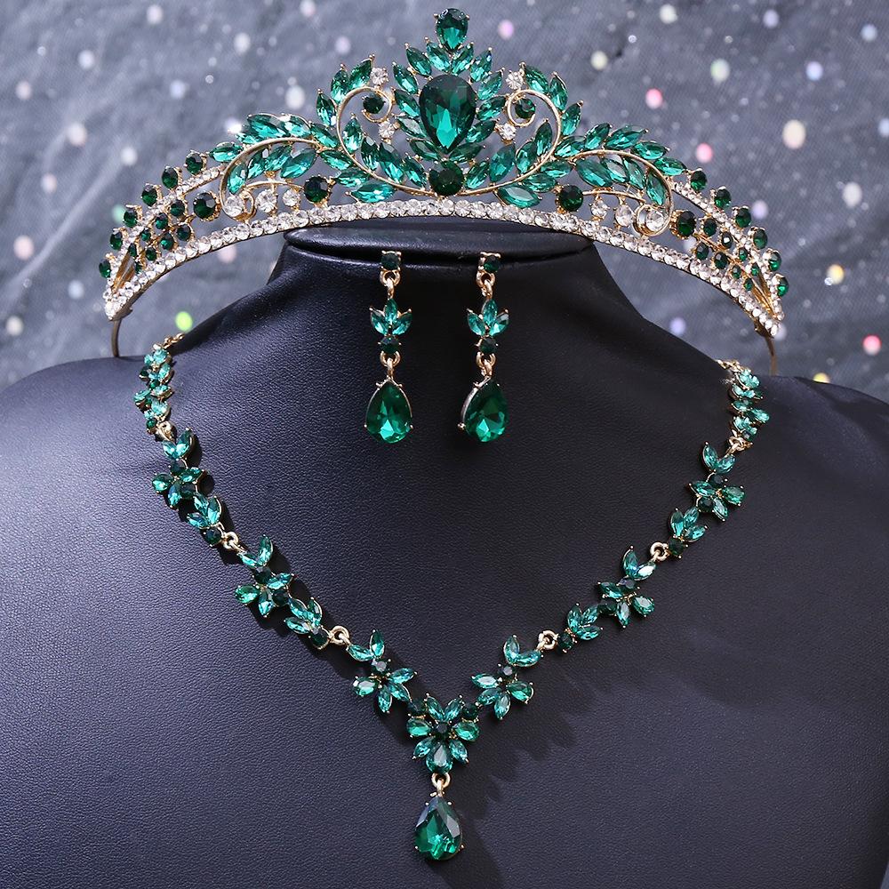 DIEZI Luxury Rhinestone Crystal Tiara Necklace Earrings For Women Wedding Party Elegant Bridal Bride Crown Hair Accessories
