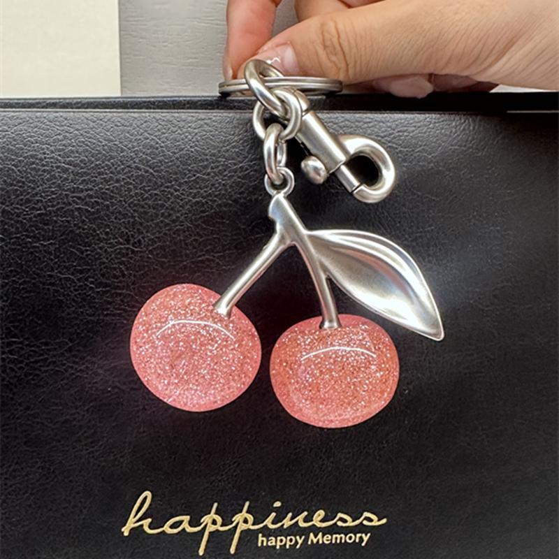 Pink Crystal Cherry Bag Charm For Handbag Shoulder Bag Women's High-Grade Keychain Bags Attachment Parts Women's Gift