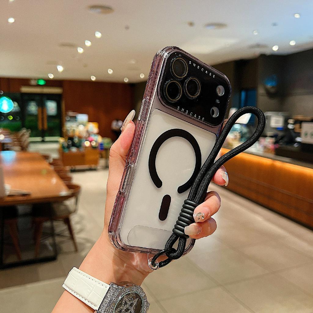 For iPhone 17 Pro Max Magnetic Case Clear Colorful Frame TPU + PC Phone Back Cover with Lens Film/Strap