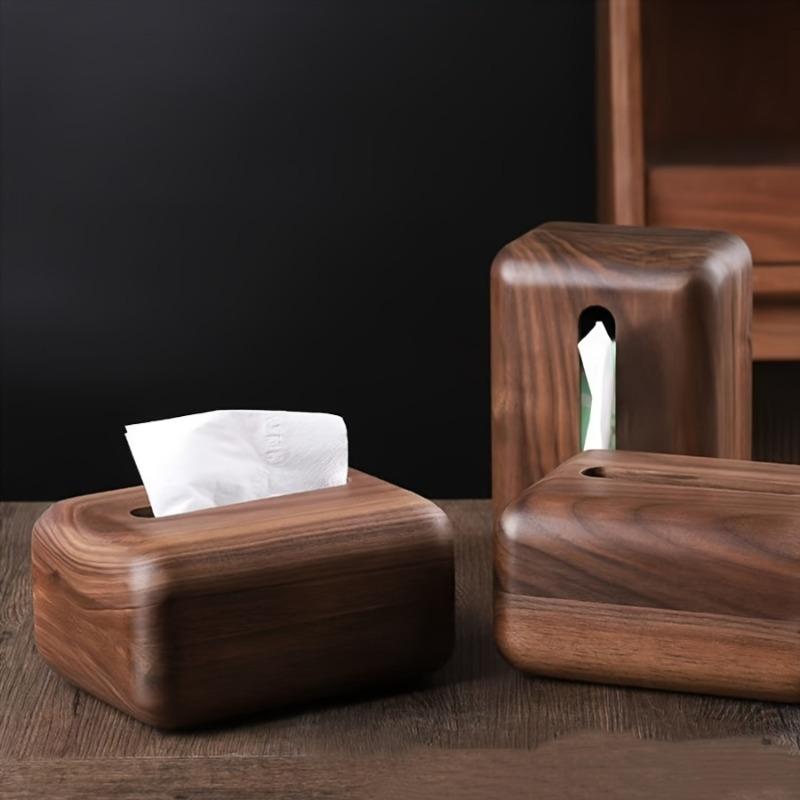 1pcs Vintage Solid Wood Tissue Box with Lid Handcrafted Wooden Tissue Holder Home Desk Decoration Storage Organizer