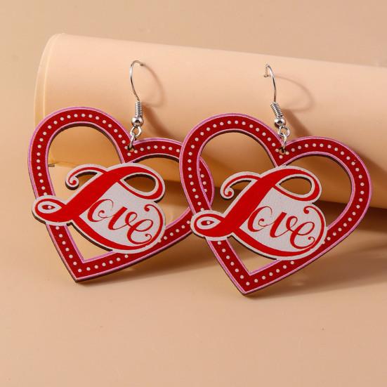 1 Pair Women Color Contrast Love Letter Print Earrings Pink Series Hook Earrings Romantic Valentine Day Drop Earrings