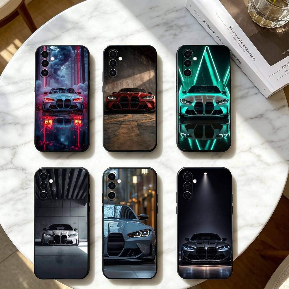 Cool Sports Blue-white Red Car-M4 CAR Phone Case For Samsung Galaxy A73,A72,A71,A70,A53,A52,A51,Soft Silicone Black Cover