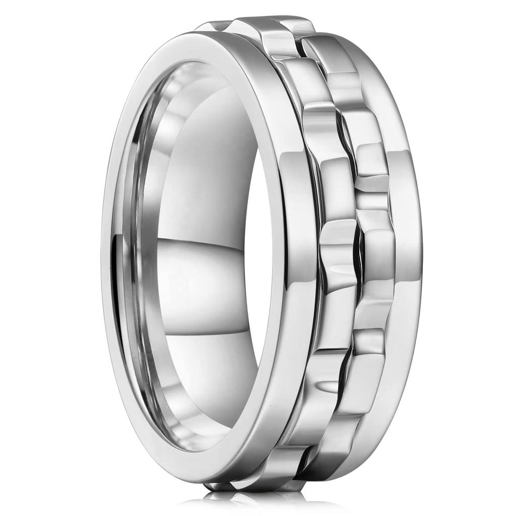 Fashion Punk Style Gear Rotating Anxiety Fidget Ring Titanium Steel Chain Spinner Rings For Men Rock Biker Wedding Party Jewelry