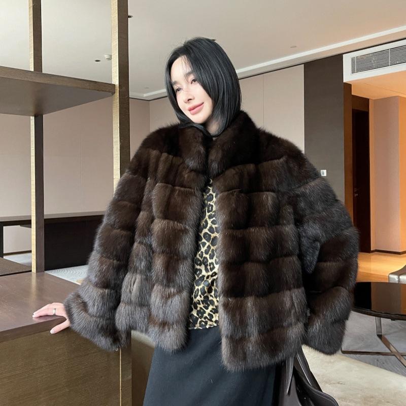 Russian sable environmentally friendly fur coat mink short coat female stand-up collar farmer black and gold new