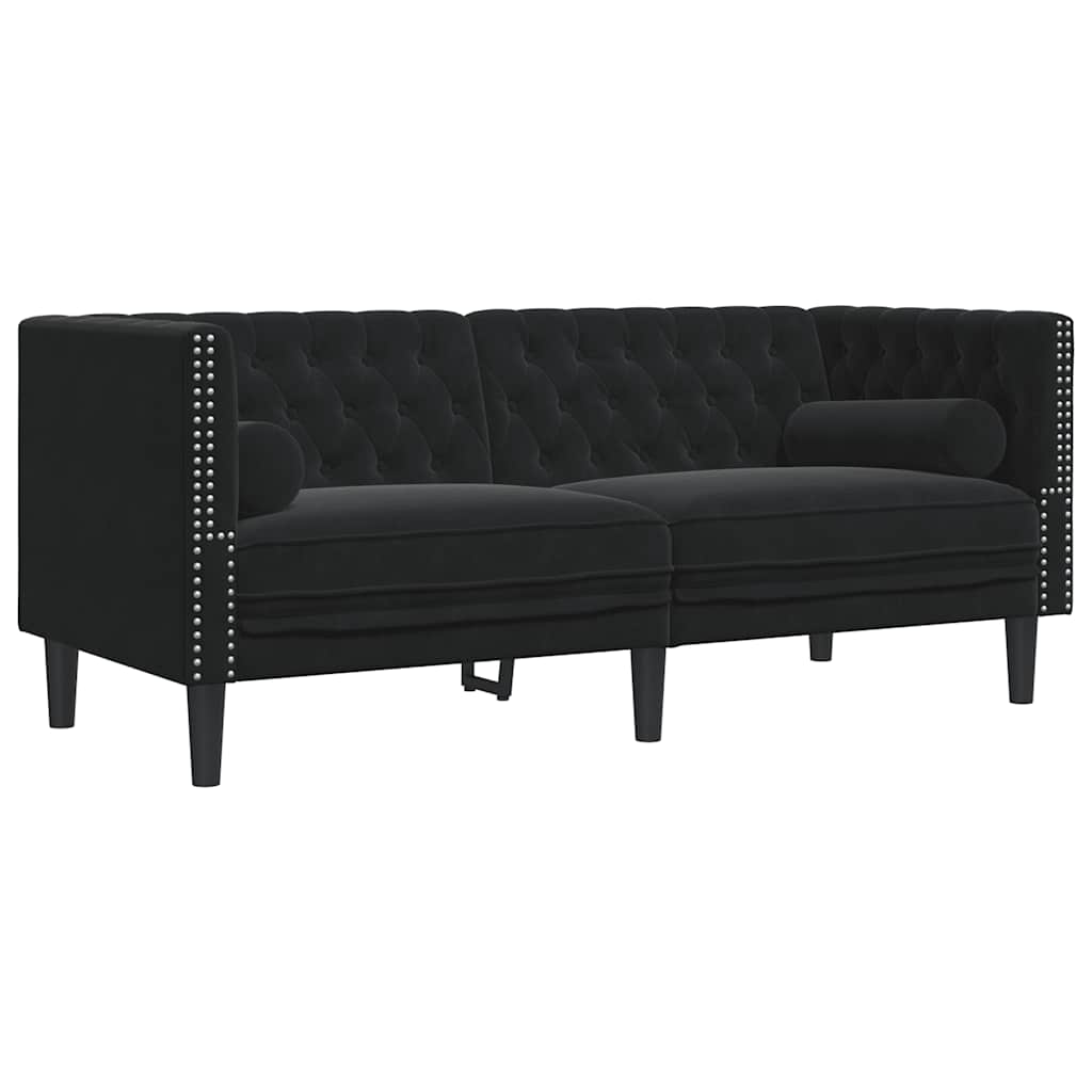 Vidaxl 3-Cz. Chesterfield Relaxation With Rollers, Black, Velvet