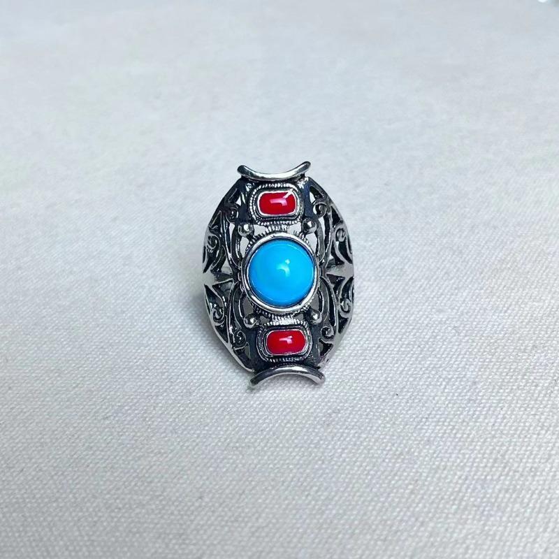 

Vintage Unique Blue Turquoise Ring Alloy Fashion Ring Ring For Men And Women No. 11