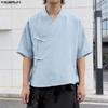 INCERUN Camicie Casual Estive Oversize da Uomo con Scollo a V a Maniche Corte Nodo Retro Top