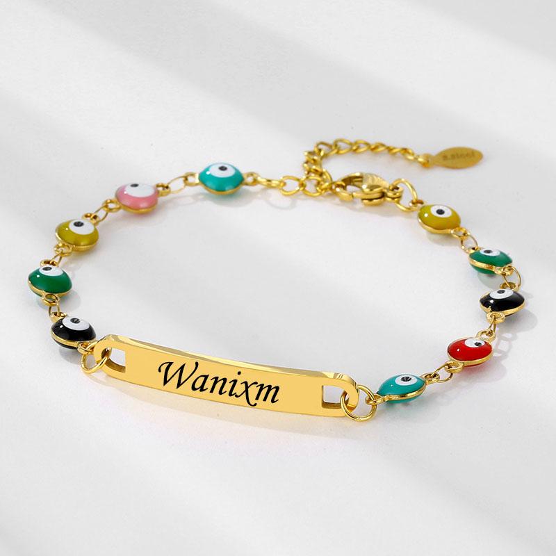 

Модный браслет от сглаза, браслеты с индивидуальной гравировкой имени для женщин, персонализированный золотой кулон из нержавеющей стали, браслет