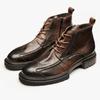 2025 Fashion Men's Platform Motorcycle Boots Retro Brown Leather Round Toe Ankle Boots Plus Size 38-48 Male Outdoor Casual Shoes