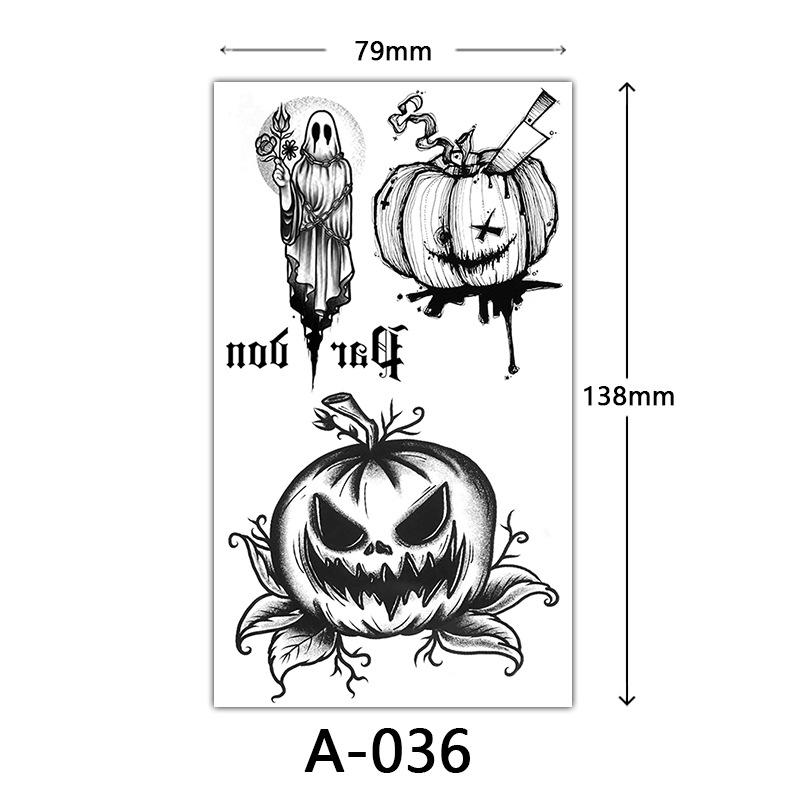 Halloween Tattoo Sticker, Skull Reaper Sickle, Black Bat Tombstone Pumpkin Tattoo
