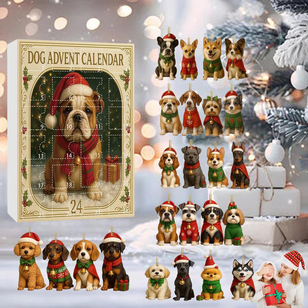 Christmas Cuter Dog Countdown Calendar Blind Box Tree Acrylic Pendant Gifts