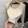 German velvet low-necked bottoming shirt for women's autumn inner wear, slim and thin, versatile, thickened thin velvet warm long-sleeved t-shirt top