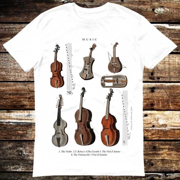 Antique Classic Music Instruments Violin Rebecs Gamba T Shirt 6194 Unisex T-Shirt XXXXL