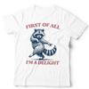 Funny Raccoon TShirt First Of All Im A Delight Meme Unisex Kids Tee Cute