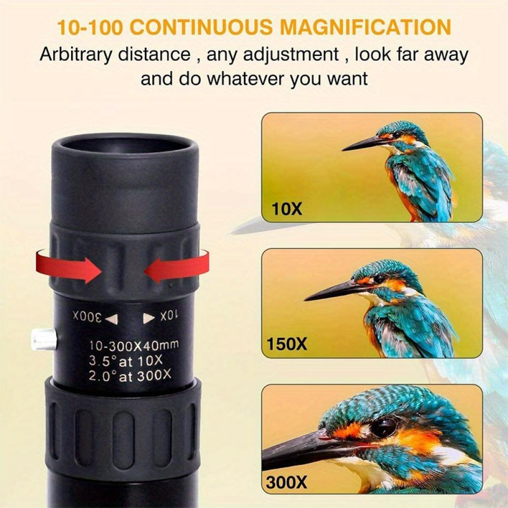 Monokular-Teleskop mit HD-Zoom 10–300 x – klassischer Stil, robuster Kunststoff, tragbares Teleskopdesign, hochauflösende Anzeige, wetterfest
