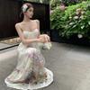 New Chinese Bustling Streamer Seaside Vacation Dress Women's Summer French Sexy Backless Suspender Dress