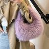 Elegant Faux Furry Texture Purse Half Moon Shape Tote Bag Trend Plush Clutch Handbags  Winter