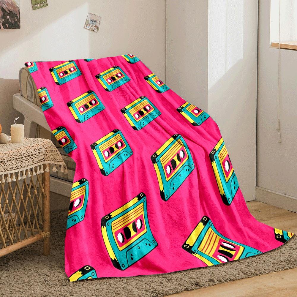 Retro Cassette Tapes In Teal, Yellow, and Pink Arranged Diagonally. for All Seasons Blanket Lunch Break Throw Gift