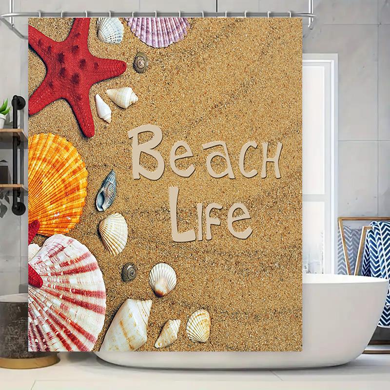 

Beach Life Shower Curtain Decorative Printing Waterproof Fabric Bathroom Decoration W60H190(CM)-1 Pcs