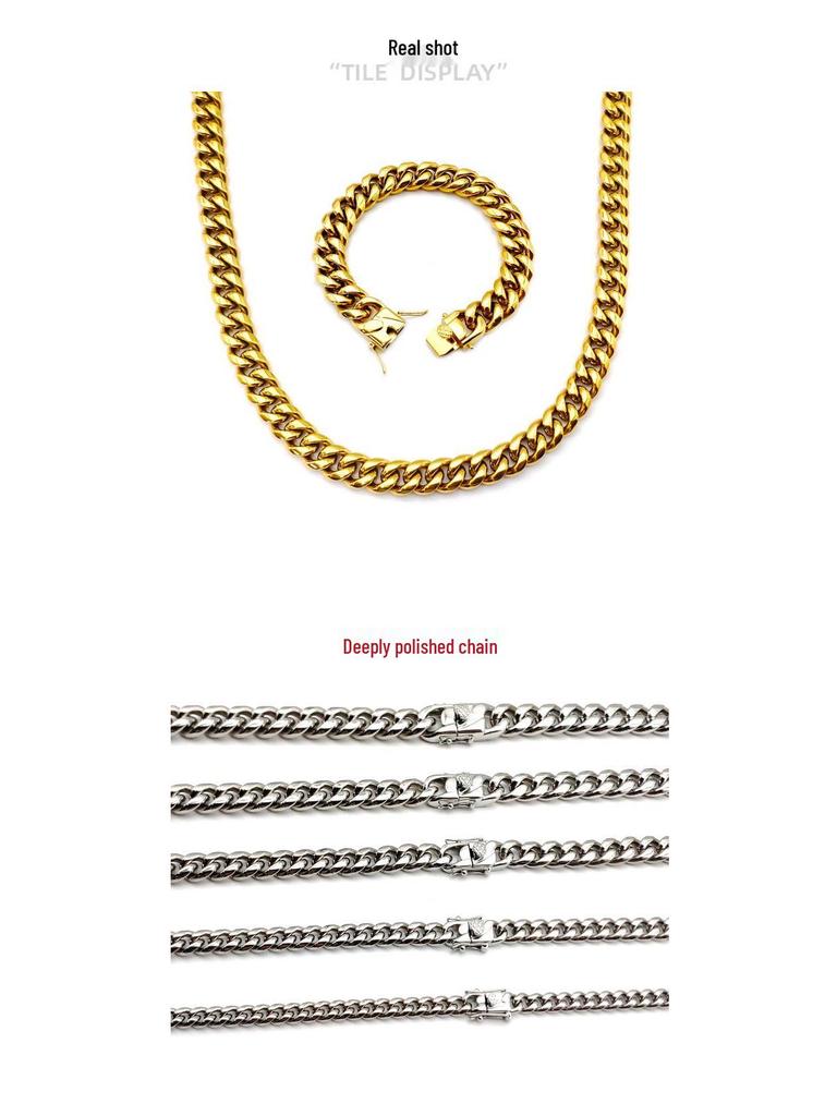 Men's Hip Hop Round Polished Titanium Steel Cuban Chain Necklace