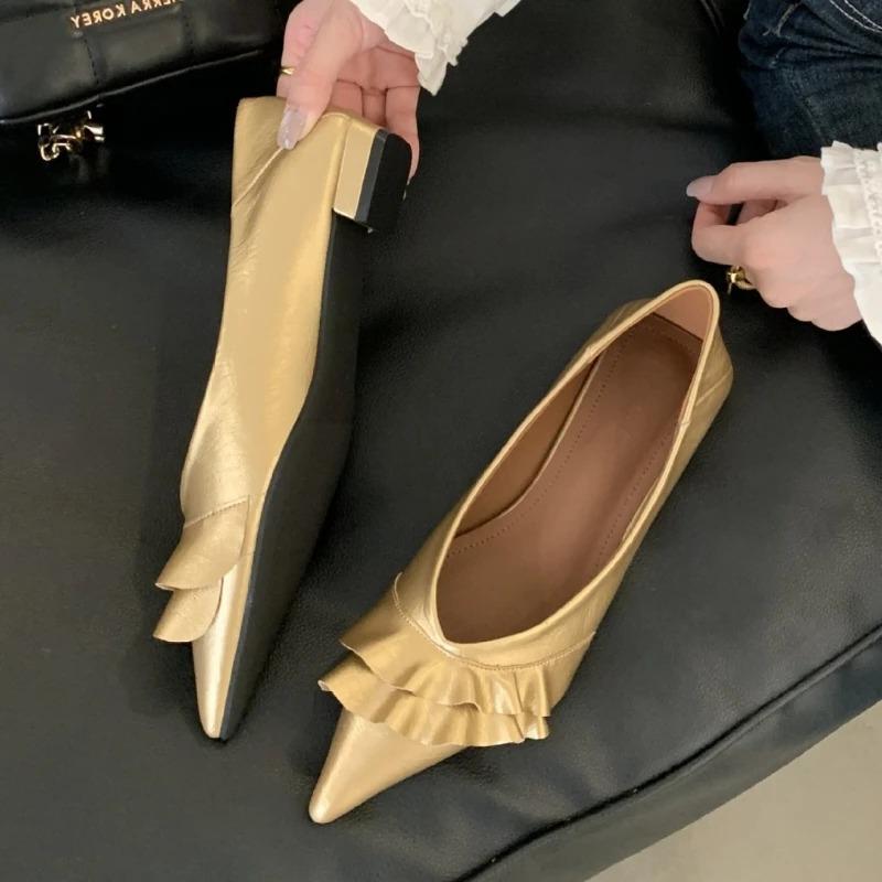 Fashion Fashion Pointed Toe Pleated Low Heel Pumps Women Elegant Shallow Brand Designer Shoes Comfortable Soft Sole Zapatos De Mujer
