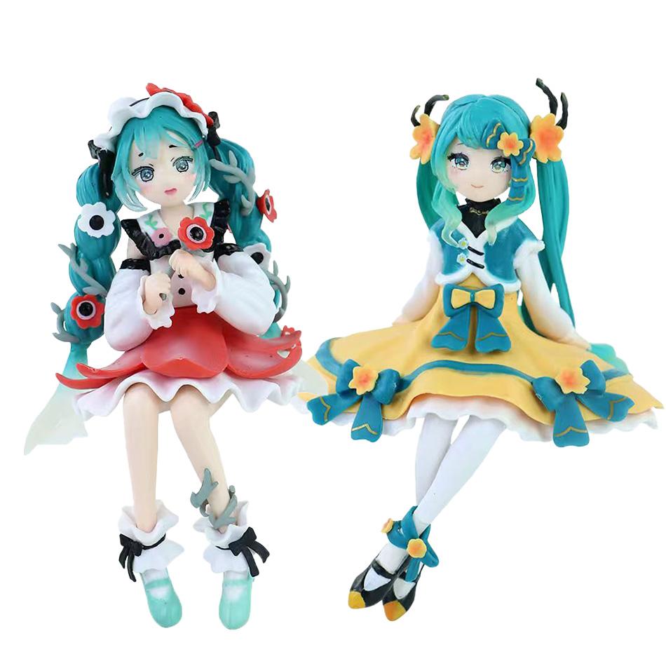 New Hatsune Miku Anime Figure Pink Sakura Sitting Position PVC Figure Model Toy Decoration Collect Gifts Children Birthday Gift